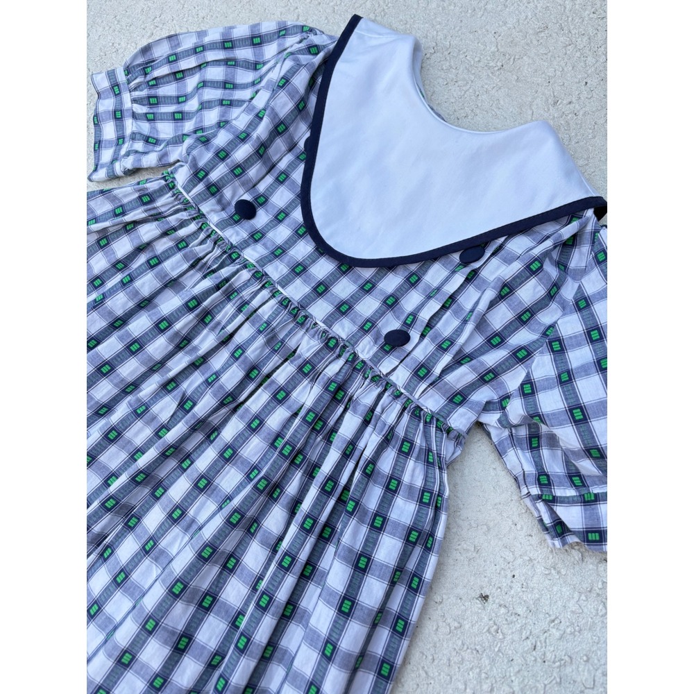 Monday's Child Girls Plaid Sailor Collar Dress Green Navy White Size 8 Vintage